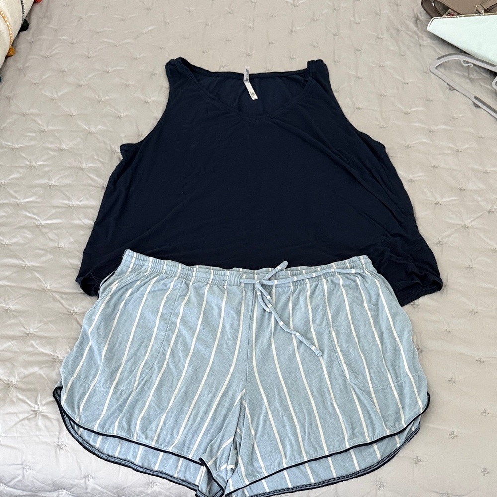 Soma Cool Nights Pajama Set with Sleeveless Pajama Top and Striped Blue Shorts
